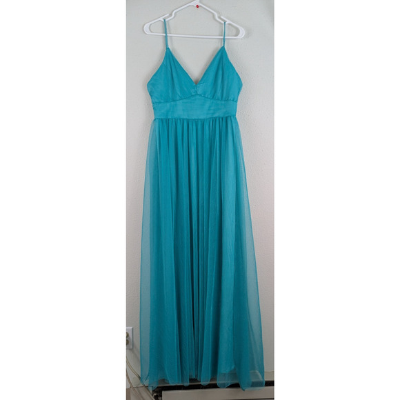 Lulus sz L Long Maxi Tulle Dress seafoam green party wedding sleeveless 2793 - Picture 1 of 7